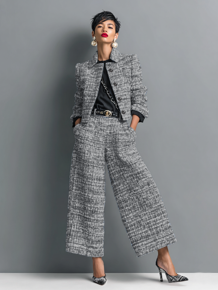 Women's Tailored Textured Jacket Set in Black