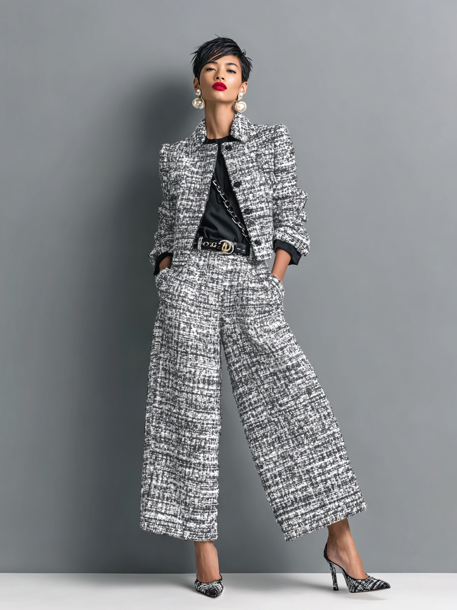 Women's Tailored Textured Jacket Set in Grey
