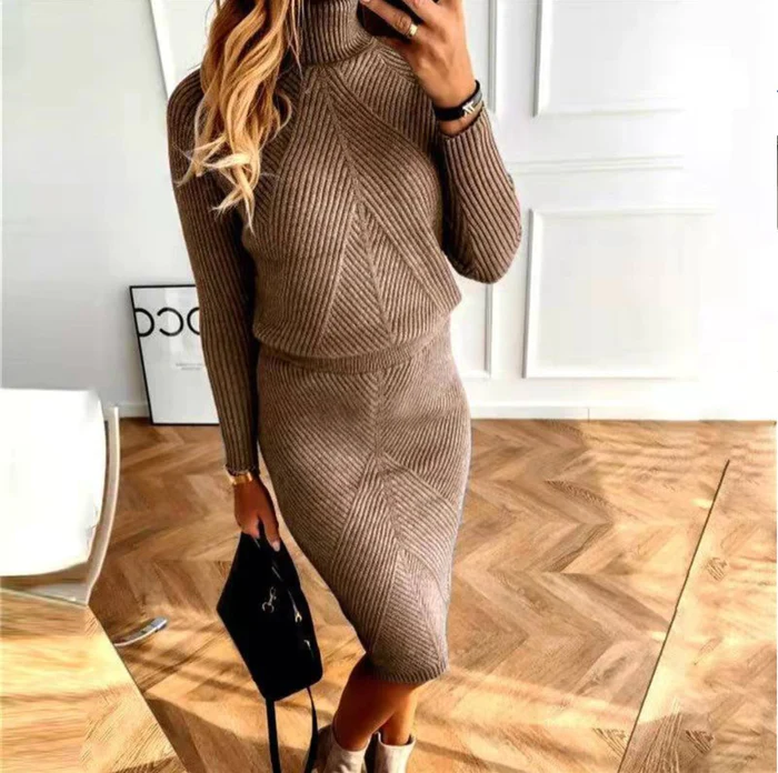 Women's Tailored Top and Skirt Set in Brown