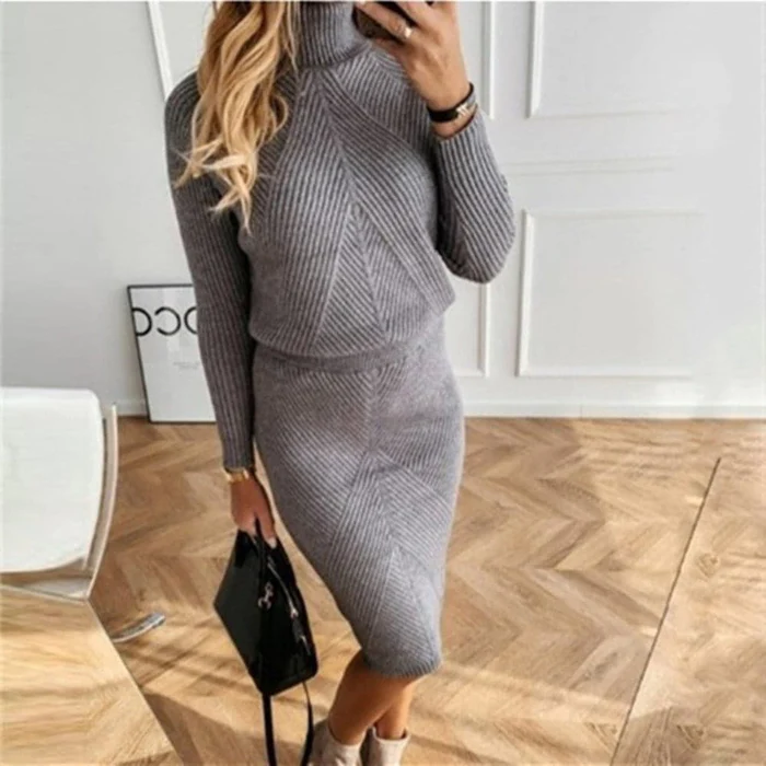 Women's Tailored Top and Skirt Set in Grey