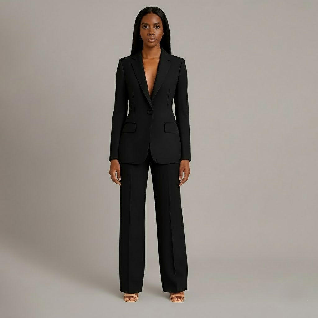 Women's Tailored Trench Coat Blazer Suit in Black 1