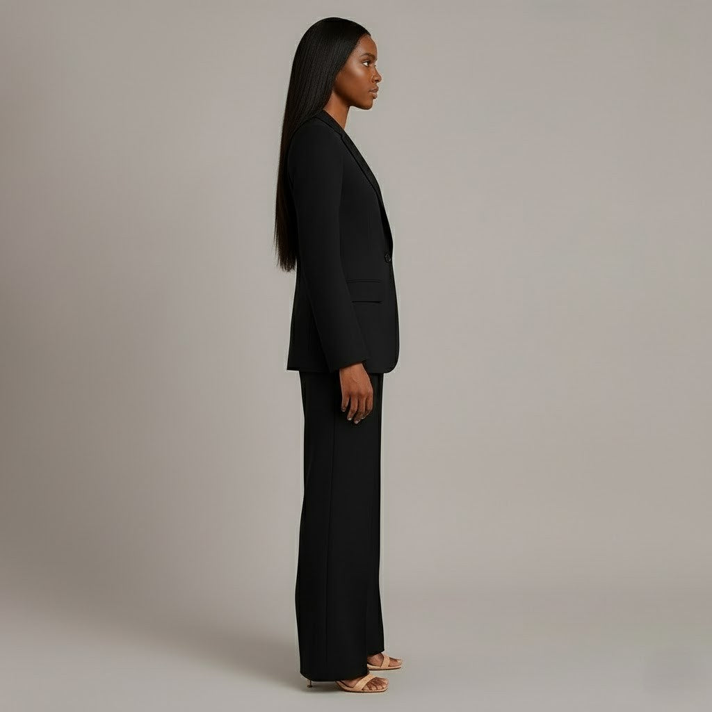 Women's Tailored Trench Coat Blazer Suit in Black 2