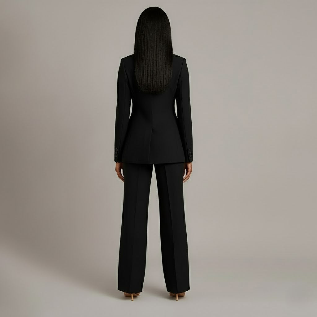Women's Tailored Trench Coat Blazer Suit in Black 3