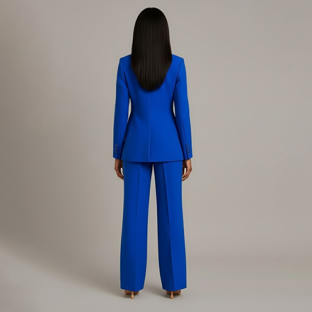 Women's Tailored Trench Coat Blazer Suit in Blue 3