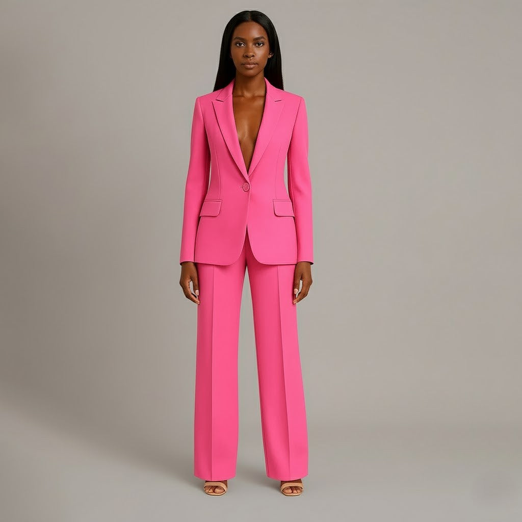 Women's Tailored Trench Coat Blazer Suit in Pink 1