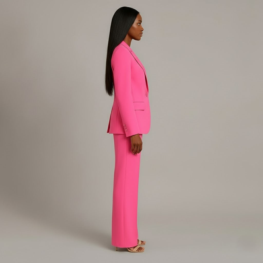 Women's Tailored Trench Coat Blazer Suit in Pink 2