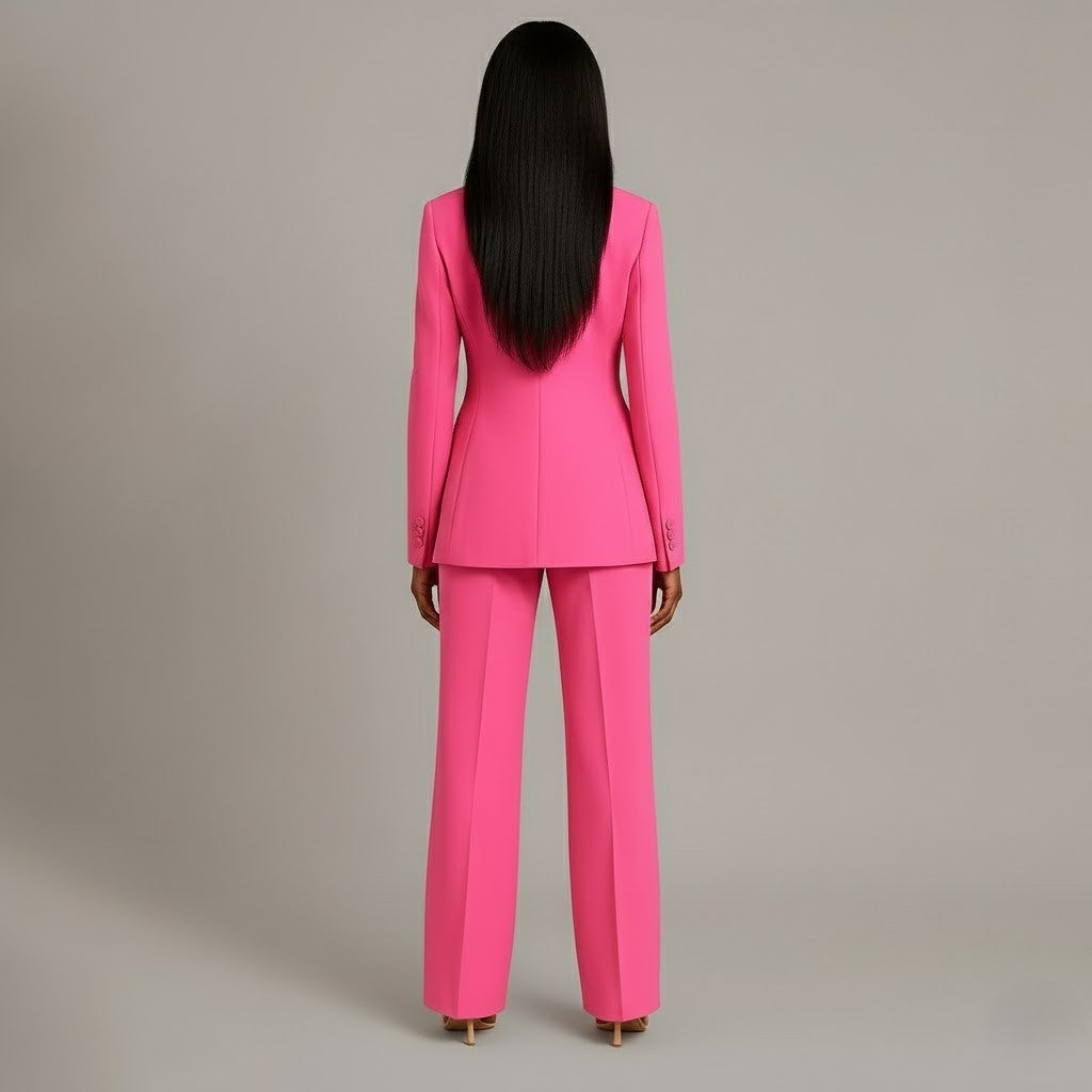Women's Tailored Trench Coat Blazer Suit in Pink 3