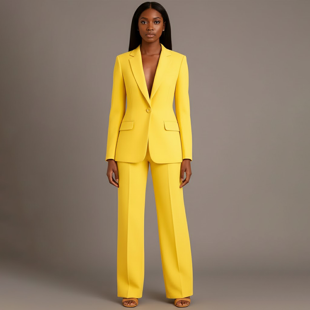 Women's Tailored Trench Coat Blazer Suit in Yellow 1