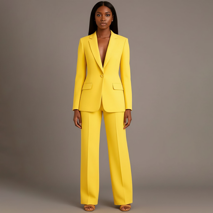 Women's Tailored Trench Coat Blazer Suit in Yellow 1