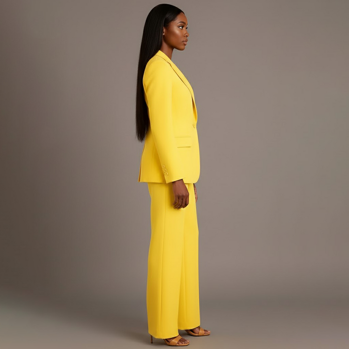 Women's Tailored Trench Coat Blazer Suit in Yellow 2