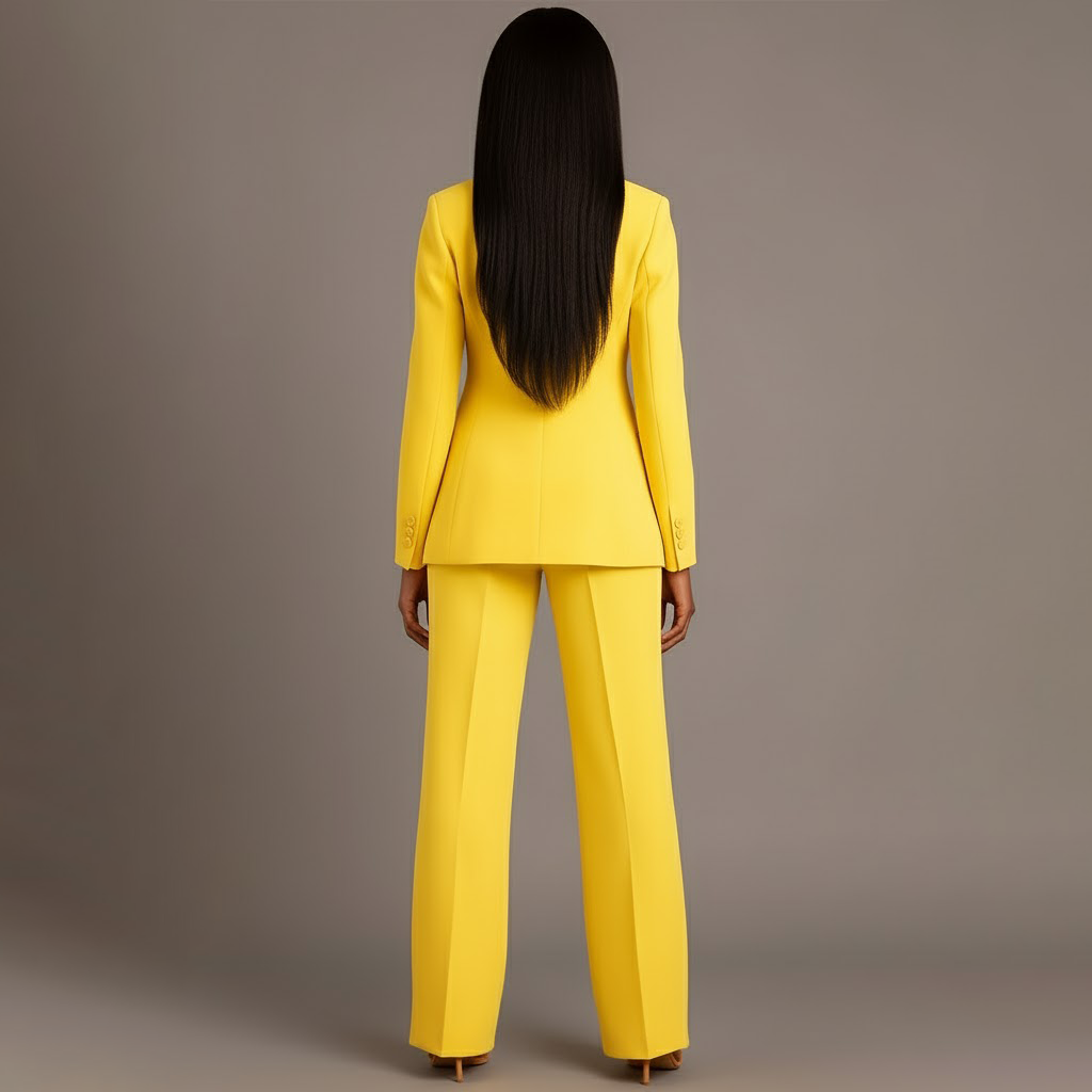 Women's Tailored Trench Coat Blazer Suit in Yellow 3