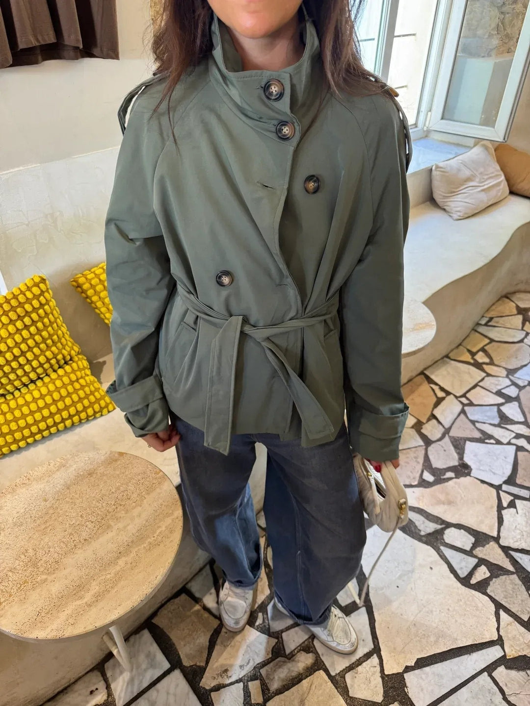 Women's Tailored Trench Coat with Water-Repellent Protection in Dark Green