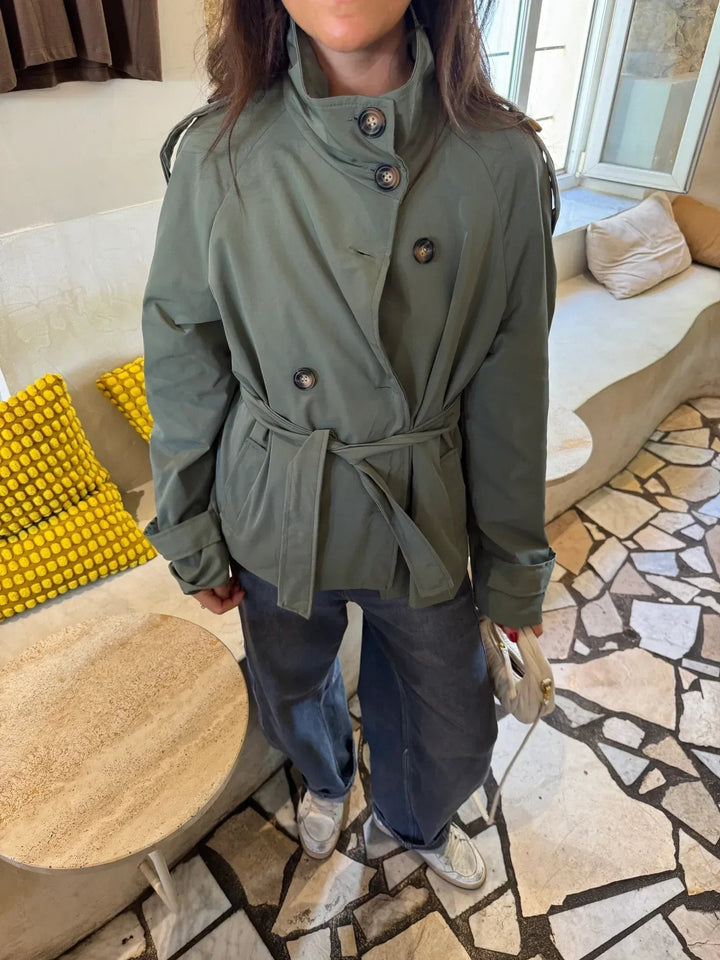 Women's Tailored Trench Coat with Water-Repellent Protection in Dark Green