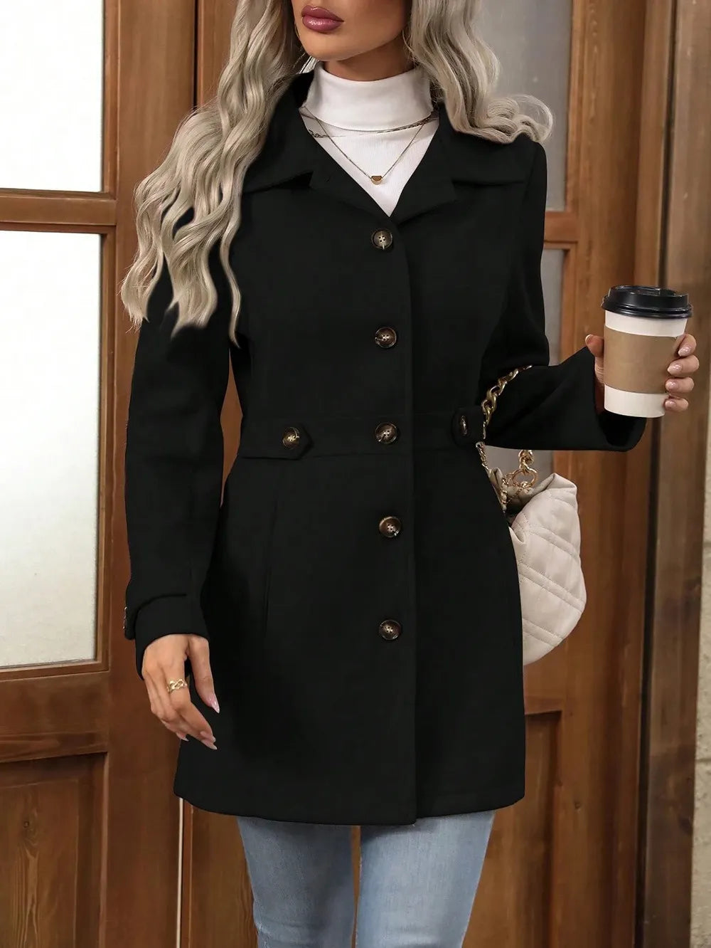 Women's Tailored Winter Trench Coat in Black