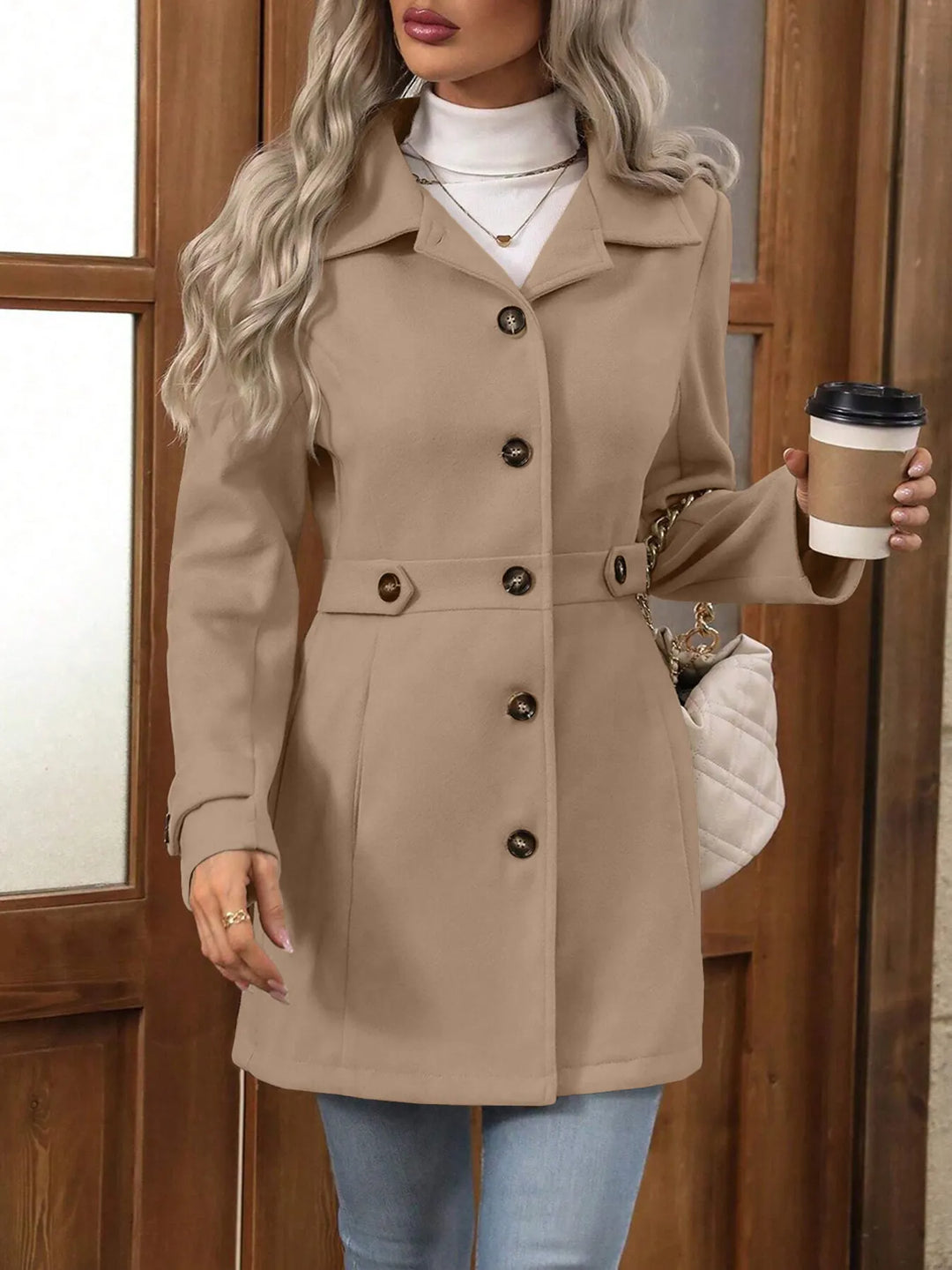 Women's Tailored Winter Trench Coat in Khaki