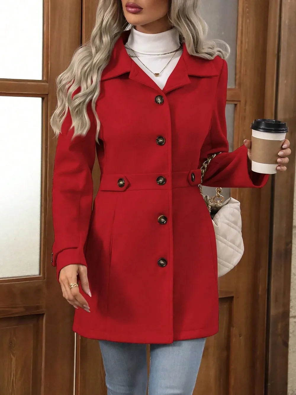 Women's Tailored Winter Trench Coat in Red