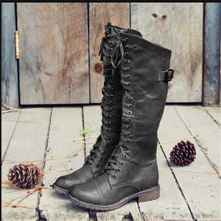 Women's Tall Leather Lace-Up Boots in Black