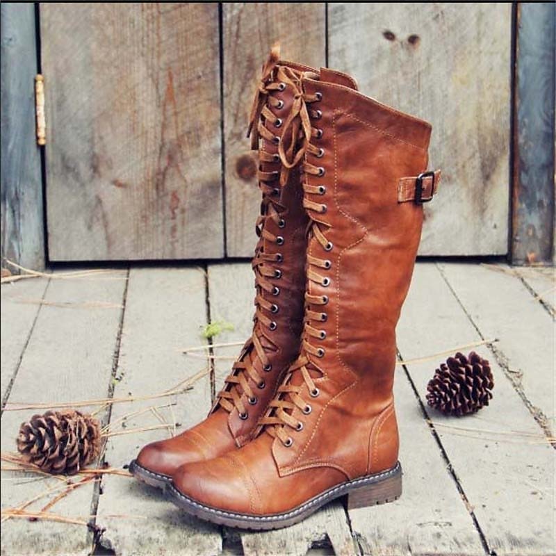 Women's Tall Leather Lace-Up Boots in Brown