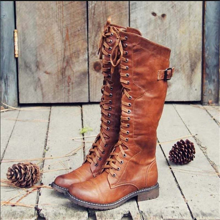 Women's Tall Leather Lace-Up Boots in Brown
