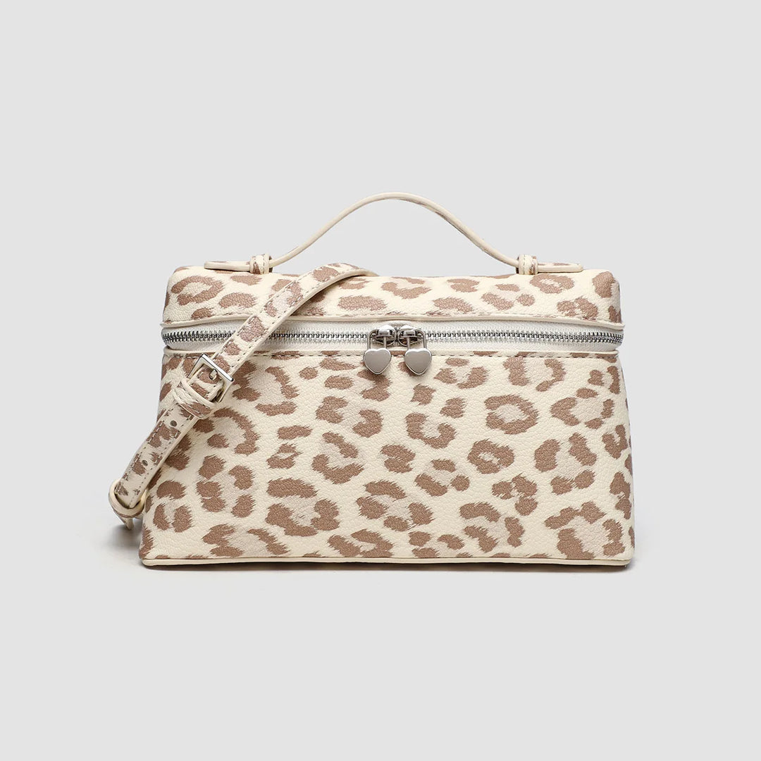 Women's Textured Leather Tote Bag for Everyday in Ivory Leopard