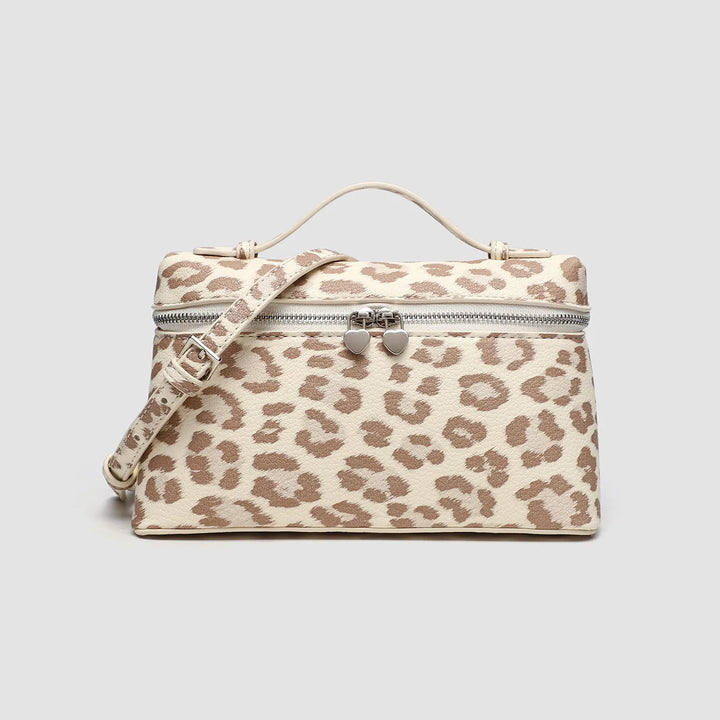 Women's Textured Leather Tote Bag for Everyday in Ivory Leopard