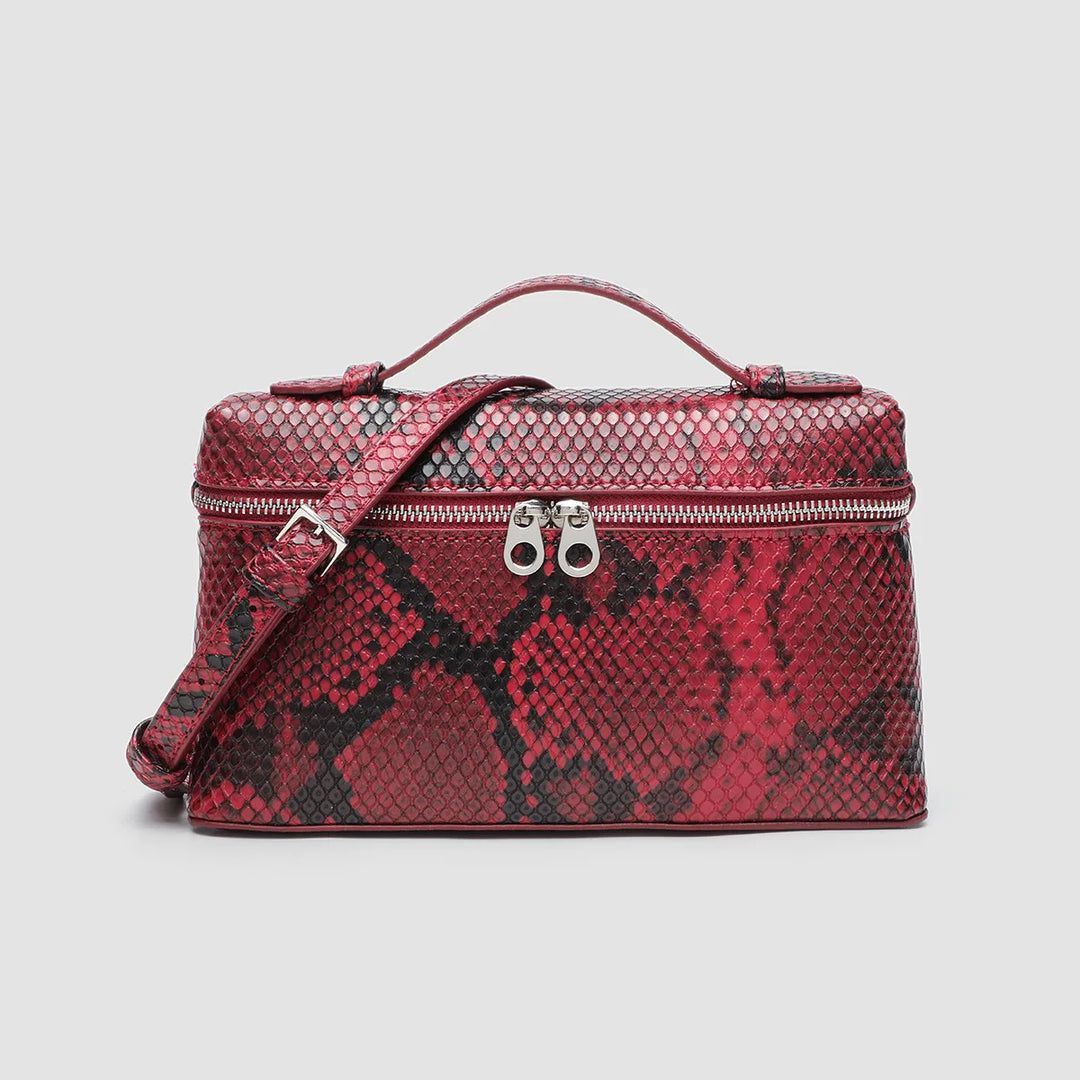Women's Textured Leather Tote Bag for Everyday in Red Snake
