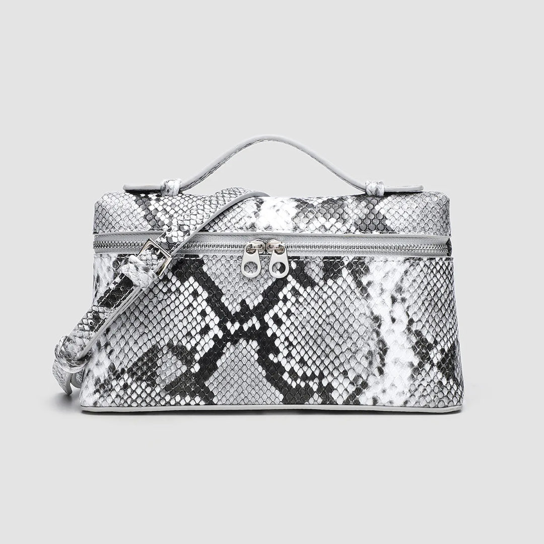 Women's Textured Leather Tote Bag for Everyday in White Snake