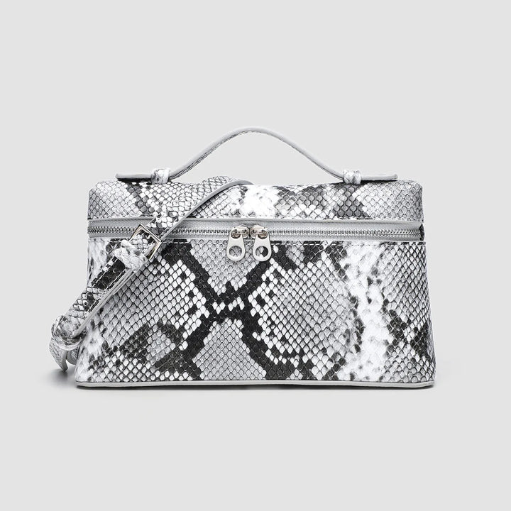 Women's Textured Leather Tote Bag for Everyday in White Snake