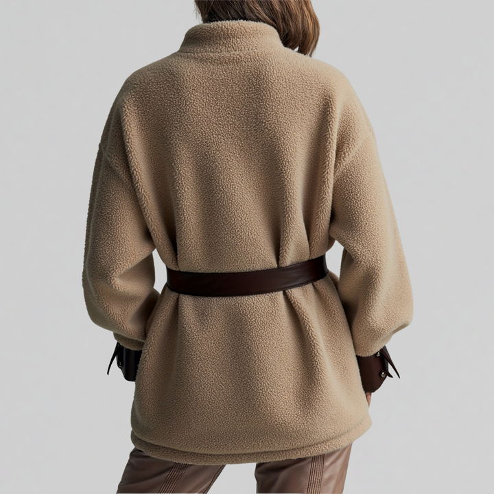 Women's Textured Teddy Coat with Belted Waist (2)