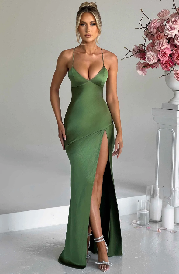 Women’s Thin Strap High Slit in Emerald