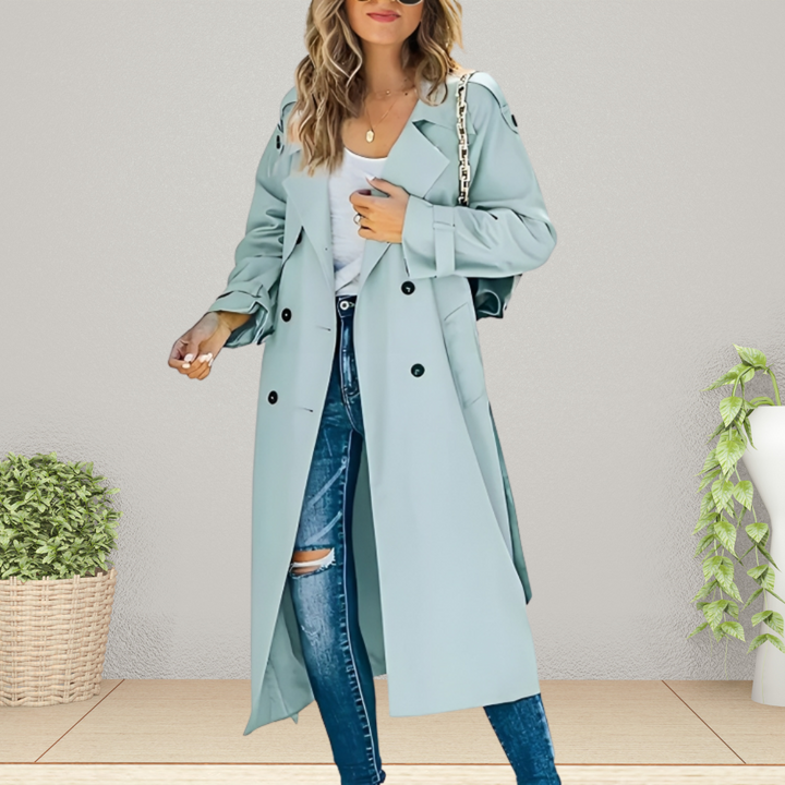 Women's Timeless Autumn Trenchcoat for Everyday Elegance in Light Blue