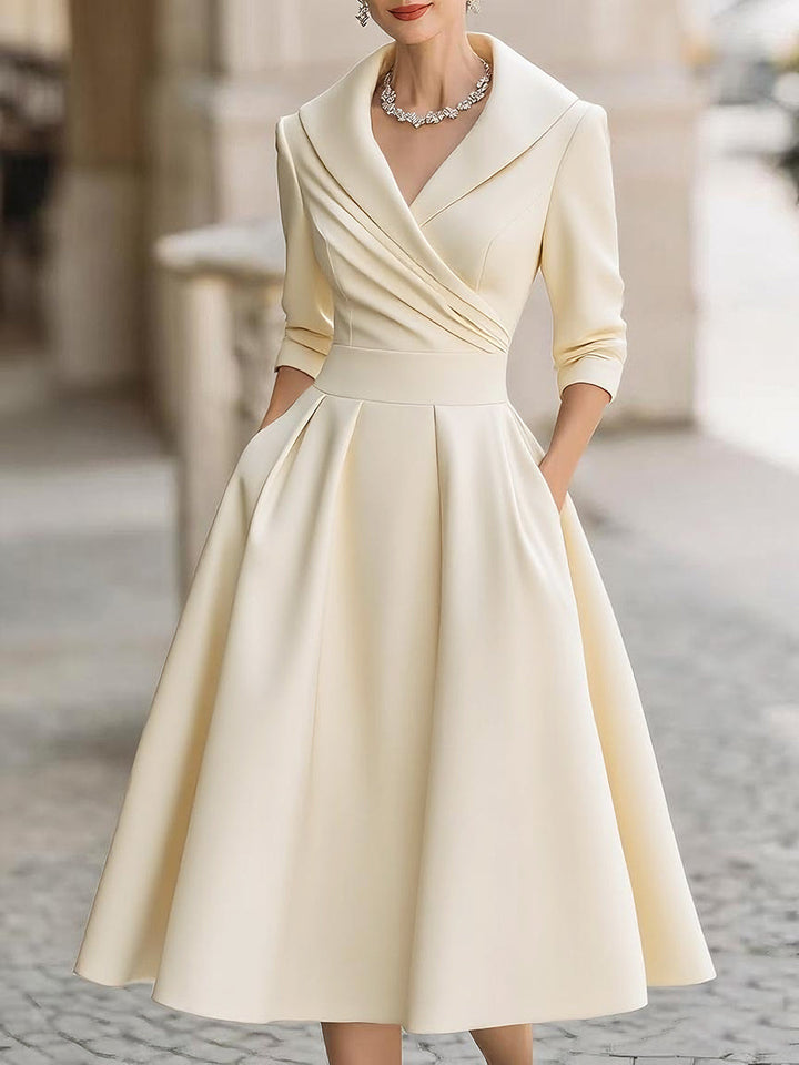 Women's timeless fall wedding guest dress in Beige