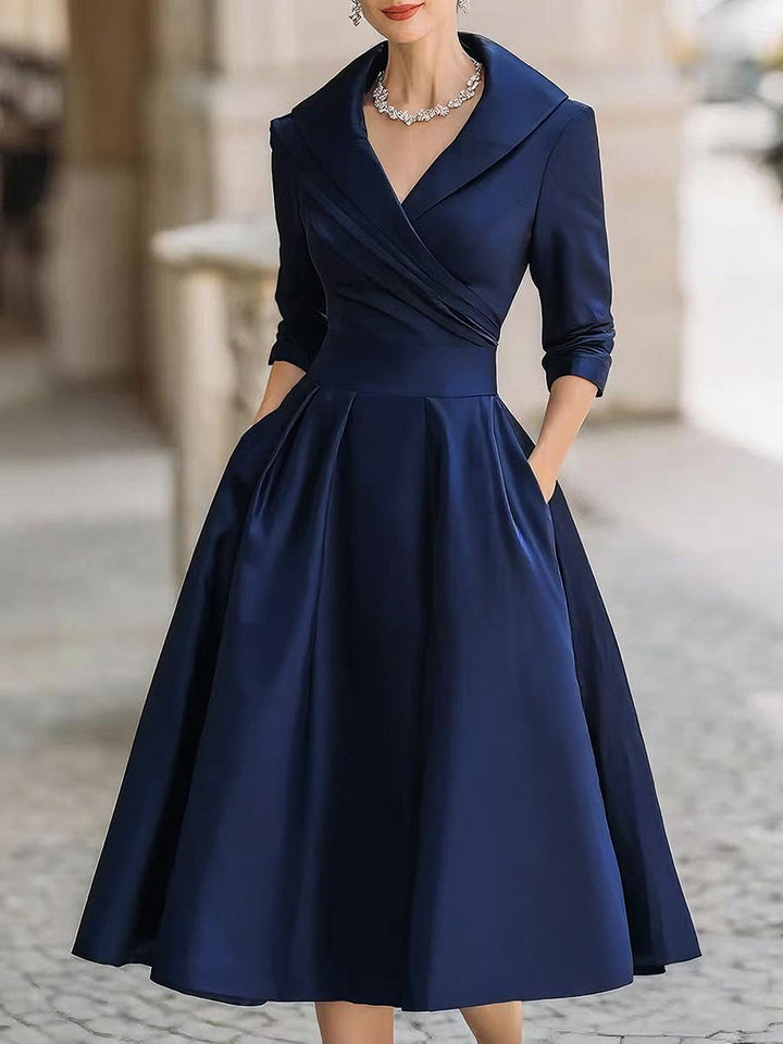 Women's timeless fall wedding guest dress in Navy
