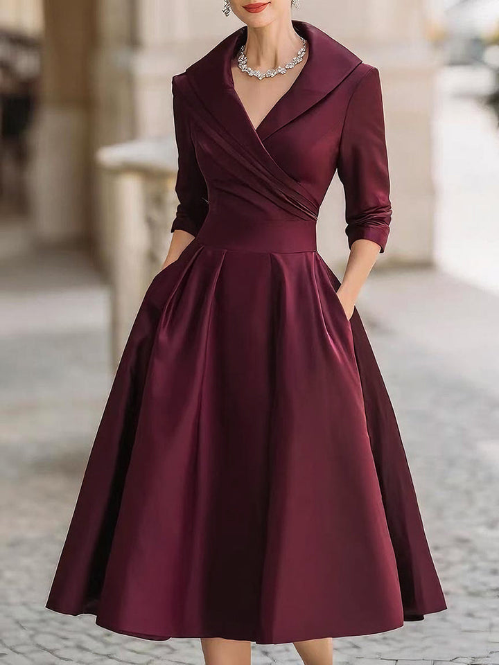 Women's timeless fall wedding guest dress in Wine