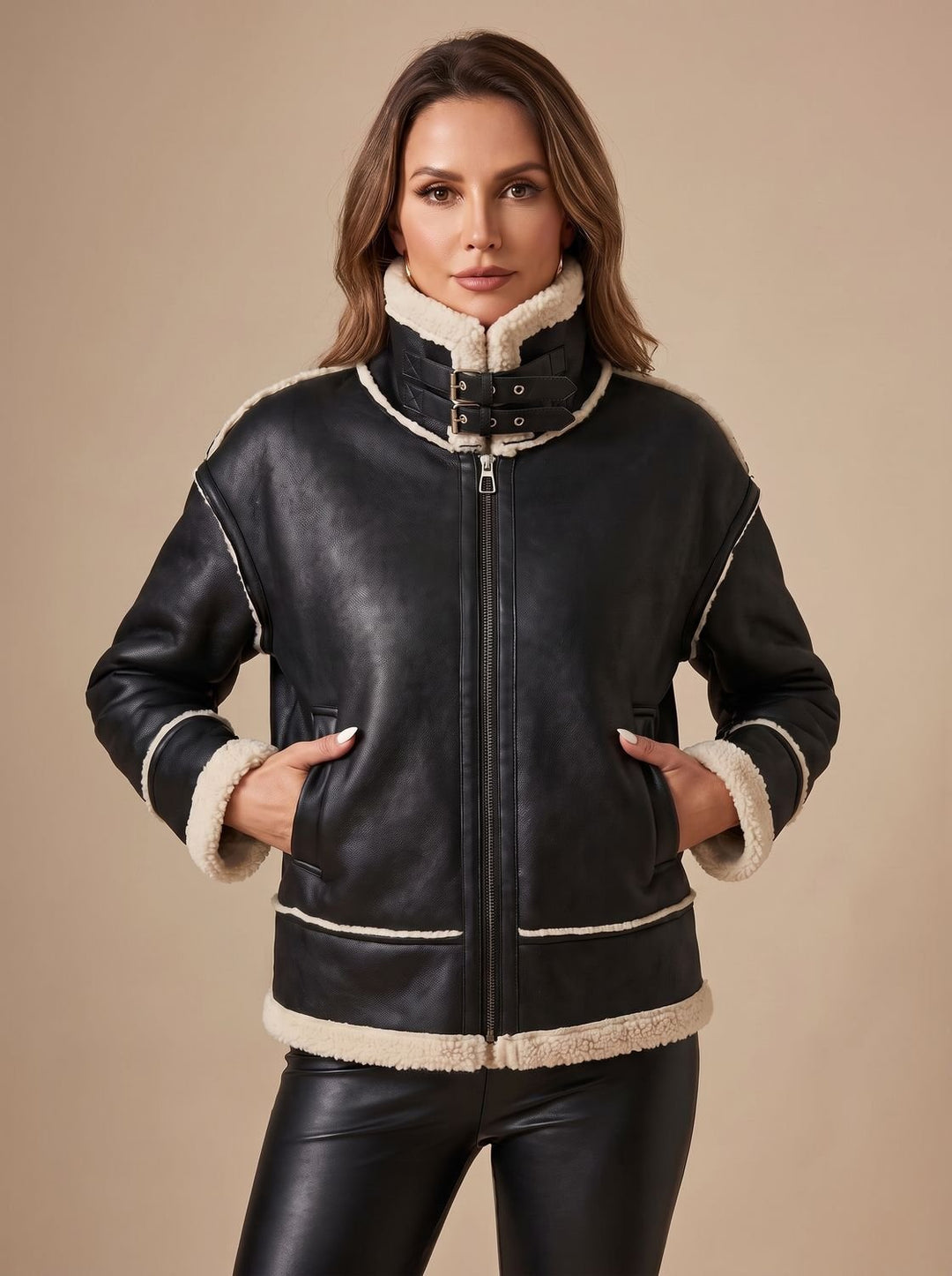 Women's Trench Coat Aviator Jacket in Black 1