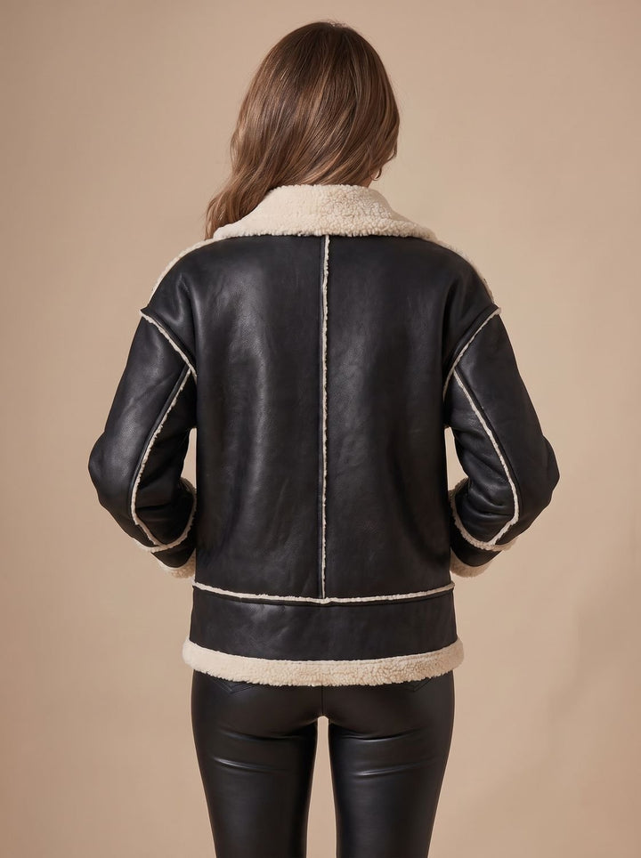 Women's Trench Coat Aviator Jacket in Black 3