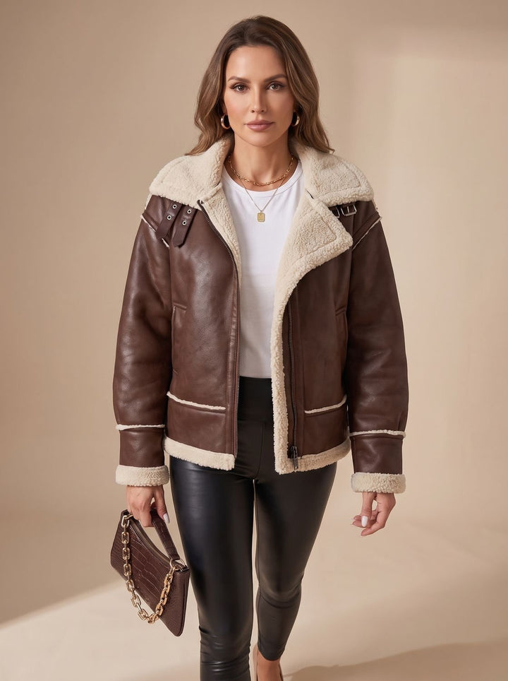 Women's Trench Coat Aviator Jacket in Black 6