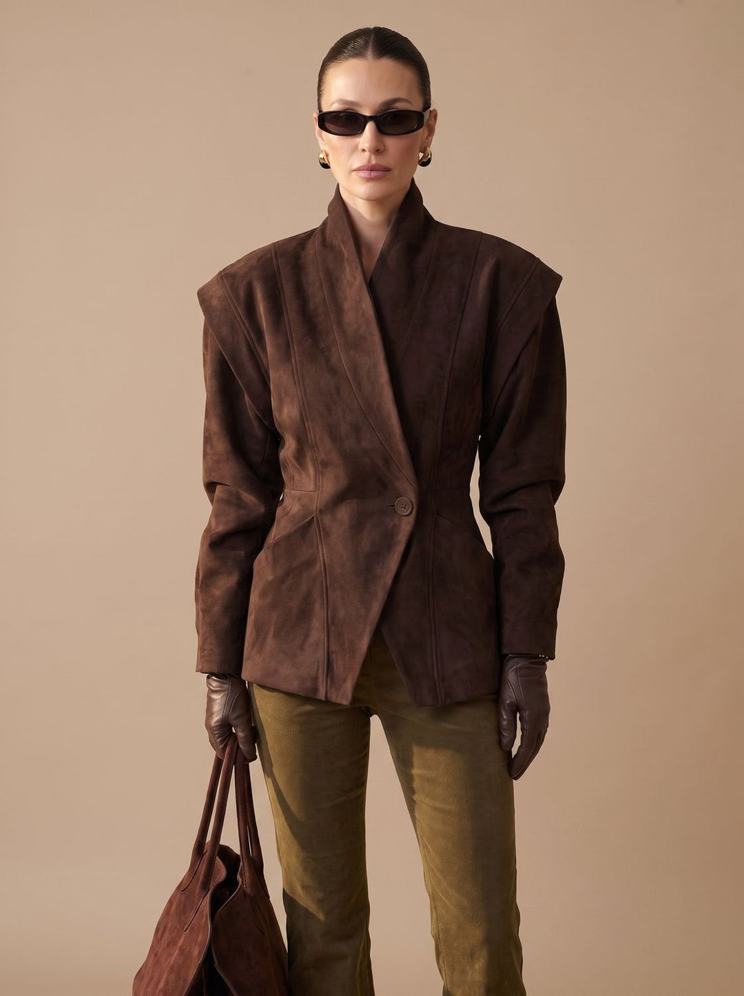 Women's Trench Coat Faux Suede Wrap in Brown