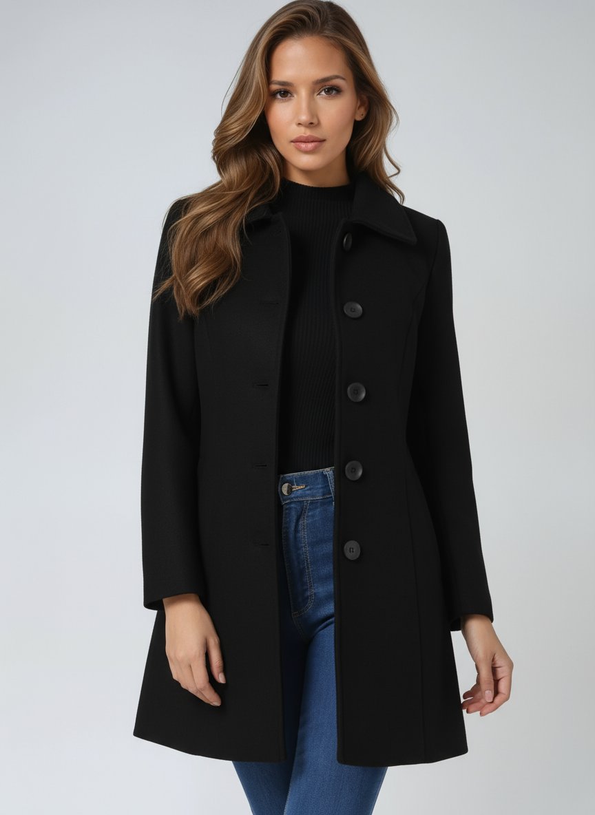 Women's Trench Coat for Winter Layering in Black