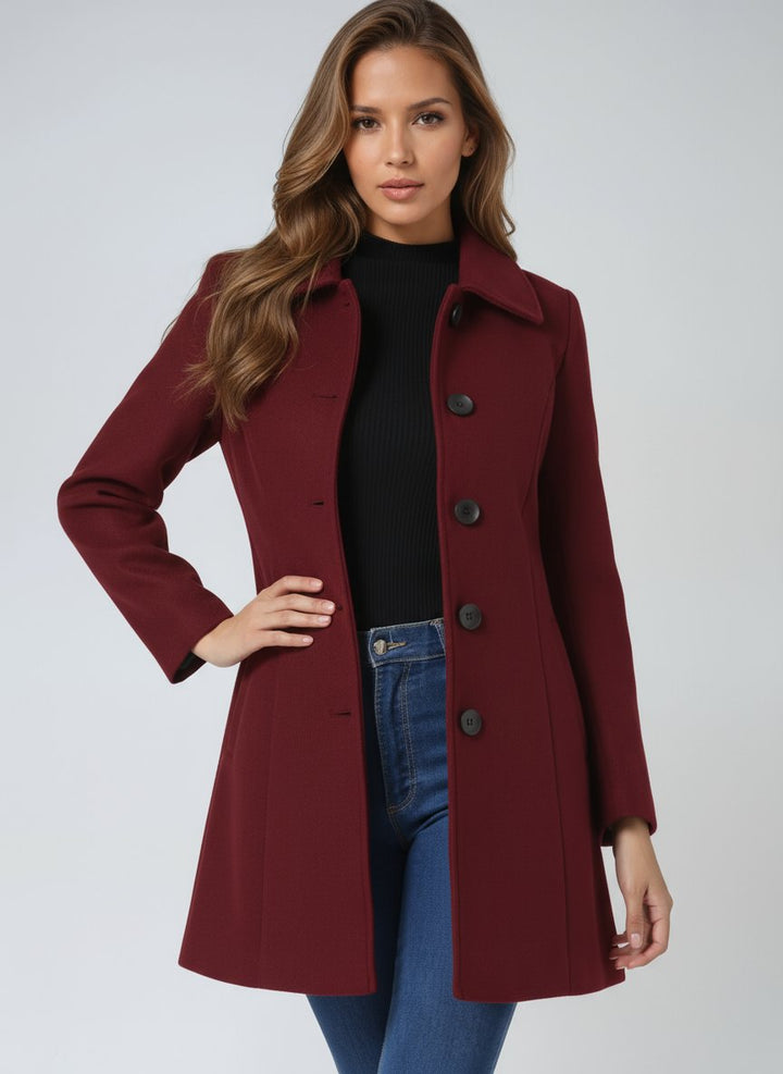 Women's Trench Coat for Winter Layering in Dark Red