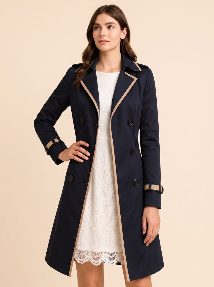 Women's Trench Coat Structured Lightweight Versatile in Navy Blue