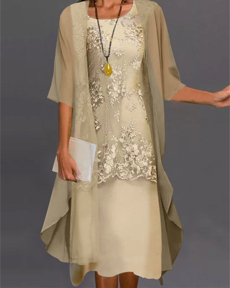 Women's Trench Coat Style Embroidered Midi Dress in Beige