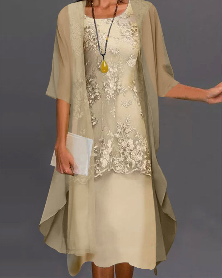 Women's Trench Coat Style Embroidered Midi Dress in Beige