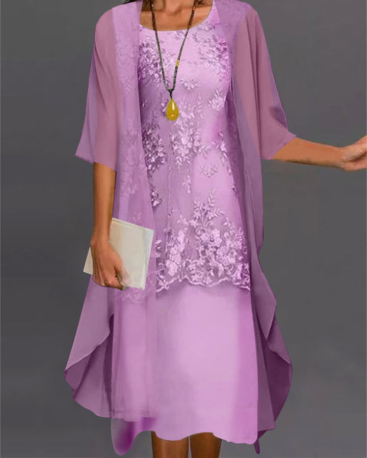 Women's Trench Coat Style Embroidered Midi Dress in Purple
