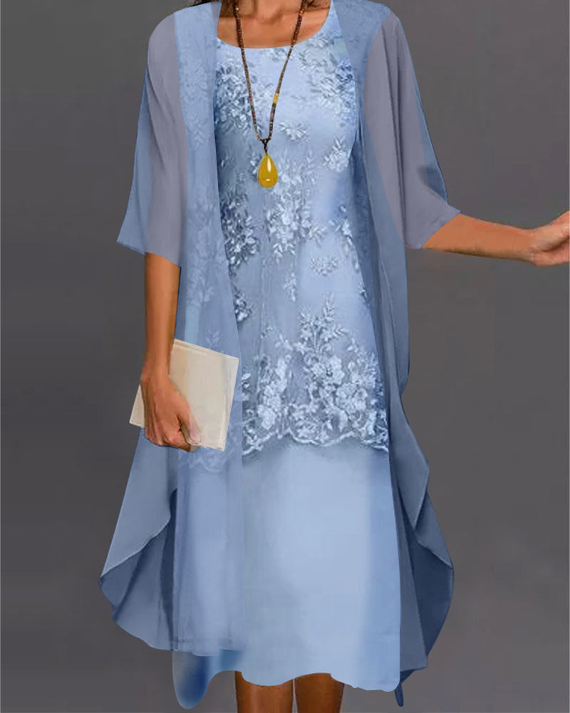 Women's Trench Coat Style Embroidered Midi Dress in Sky Blue