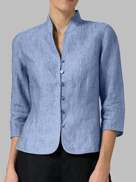 Women's Trench Coat Style Linen Blazer in Blue