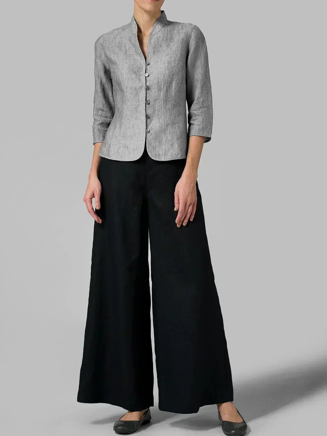 Women's Trench Coat Style Linen Blazer in Grey