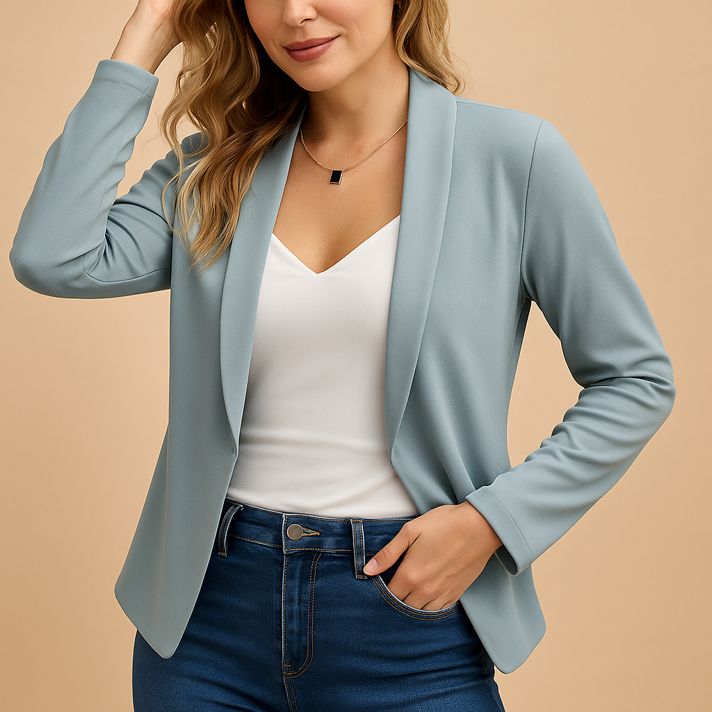Women's Trench Coat Style Open-Front Jacket in Light Blue
