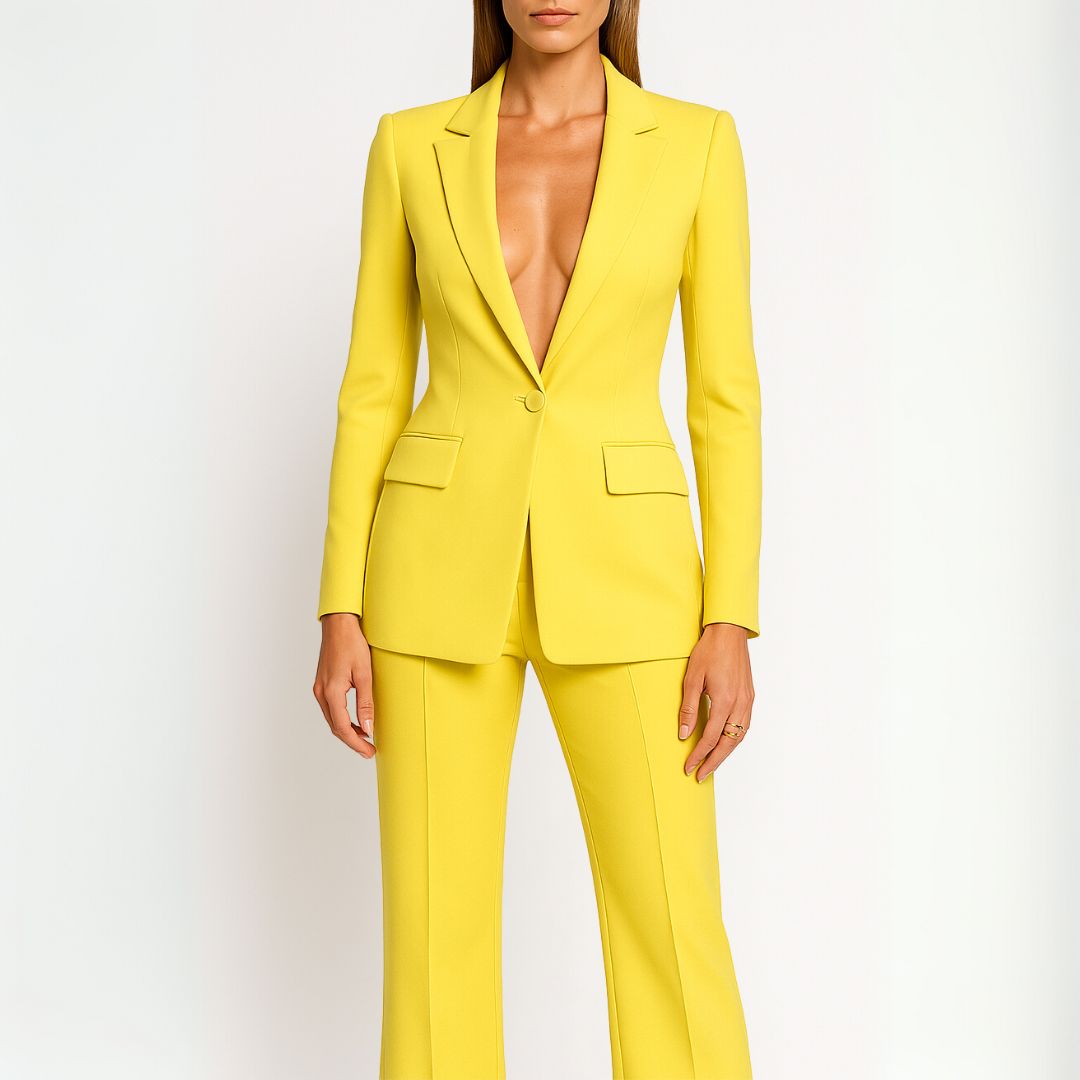 Women's Trench Coat Suit with Formal Tailoring in Yellow