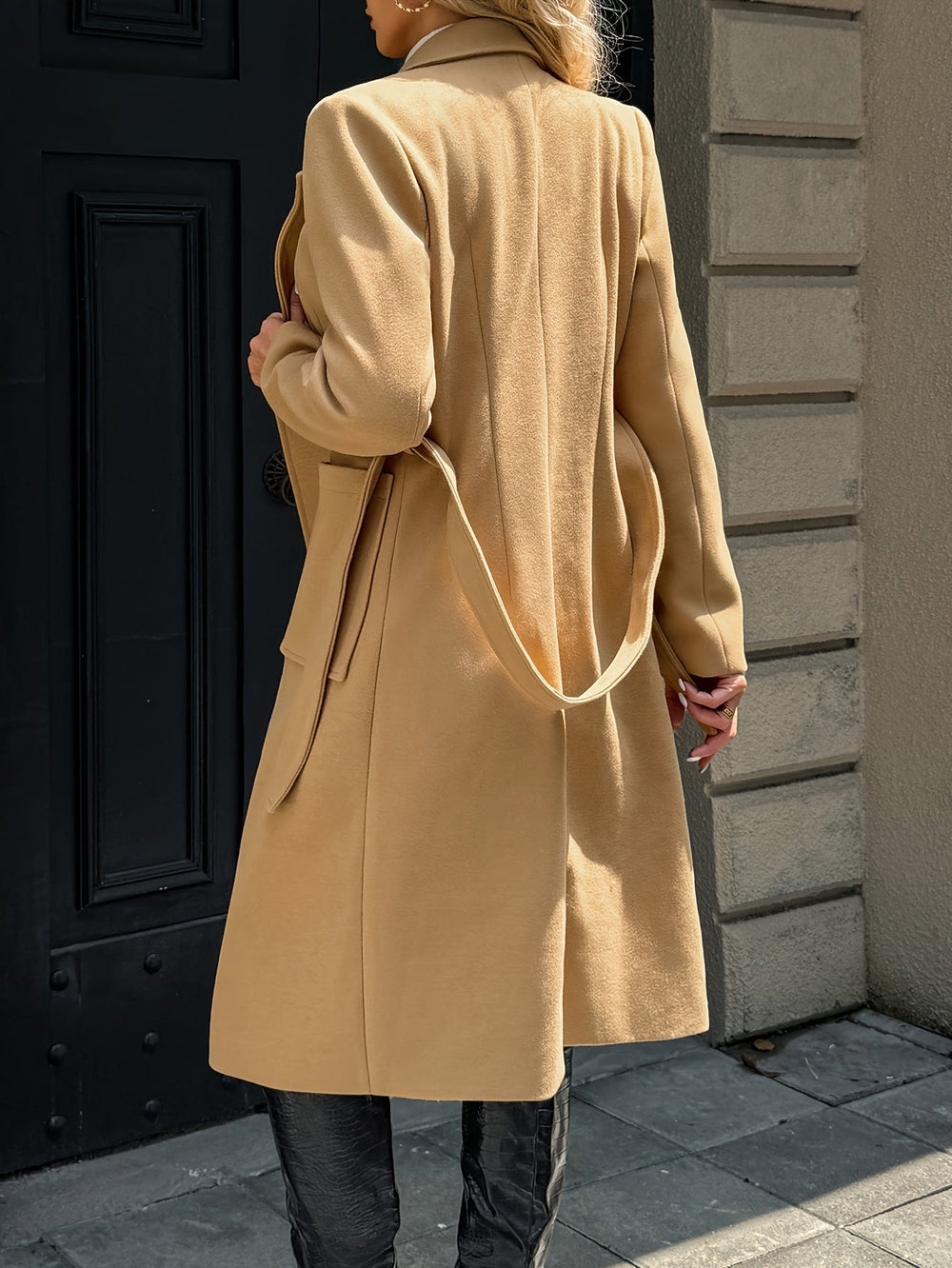 Women's Trench Coat with Belted Waist in Light Brown 3